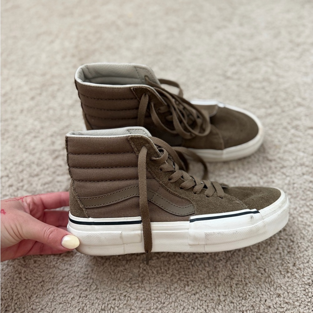 Vans High Top Sneakers in Olive Brown and White